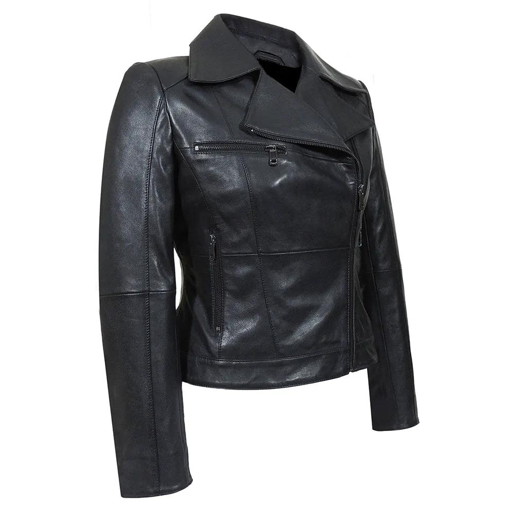 IL Womens Rigid Short Biker Leather Jacket by Inland Leather Co.