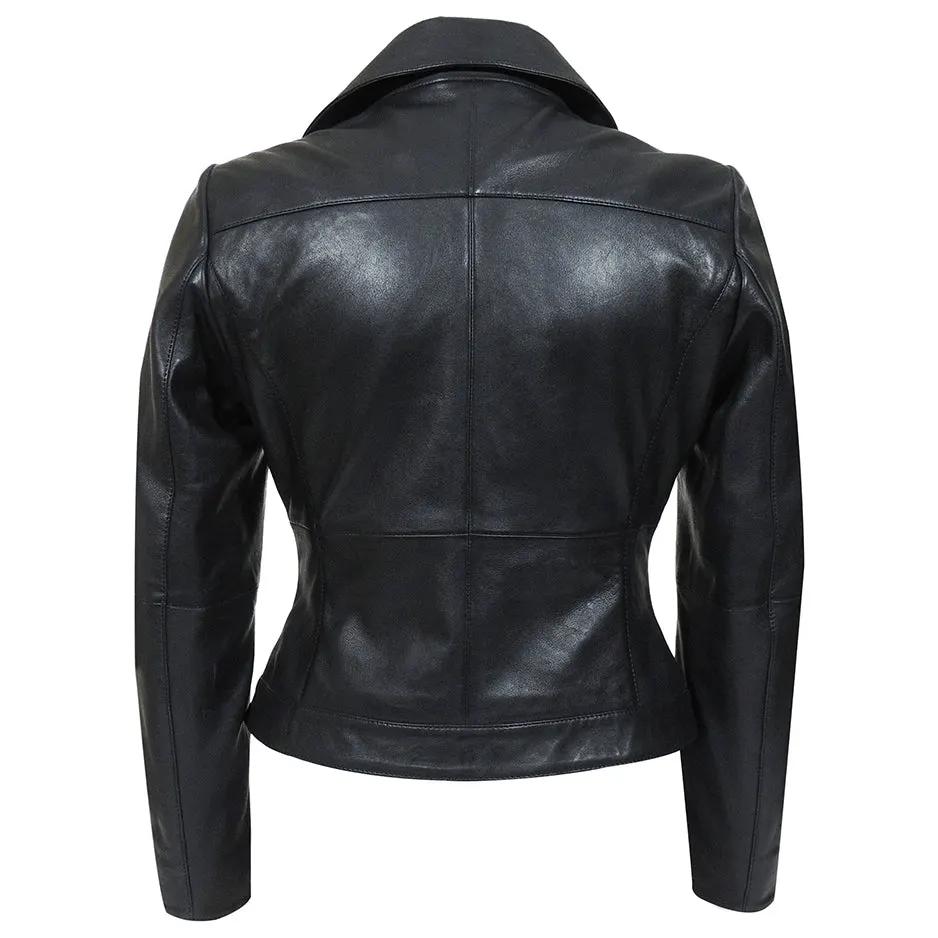IL Womens Rigid Short Biker Leather Jacket by Inland Leather Co.