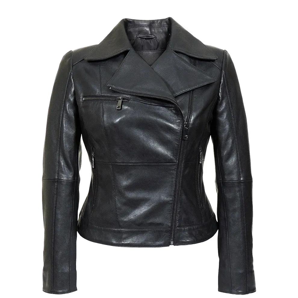 IL Womens Rigid Short Biker Leather Jacket by Inland Leather Co.