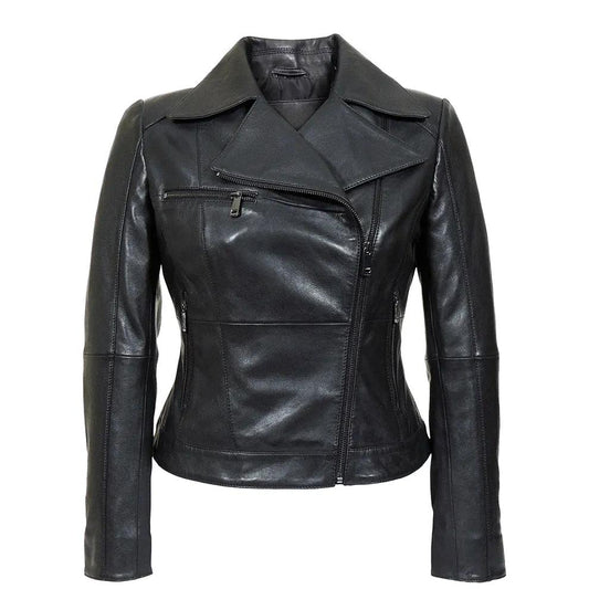 IL Womens Rigid Short Biker Leather Jacket by Inland Leather Co.