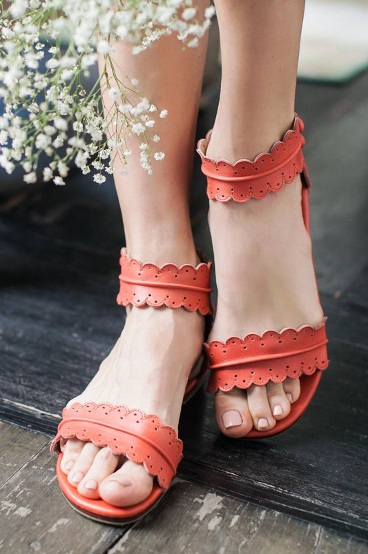 Midsummer Scalloped Leather Sandals by ELF