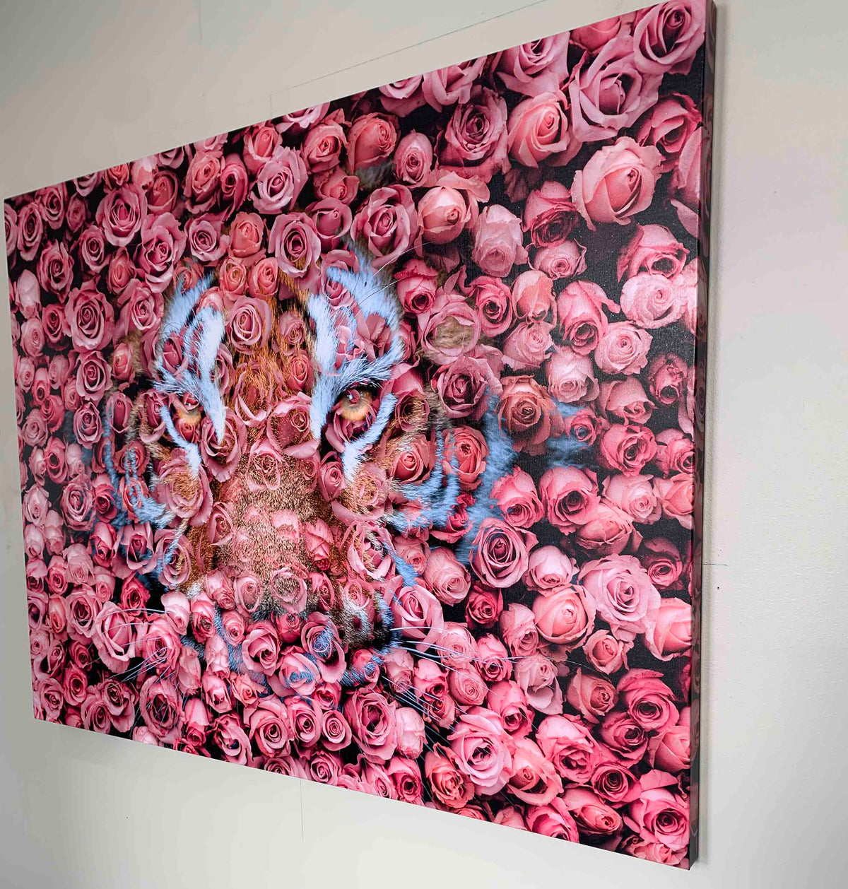 Tiger in the Rose-Wildlife Canvas Prints- Animal Art- Gold varnish by Gtaart.ca