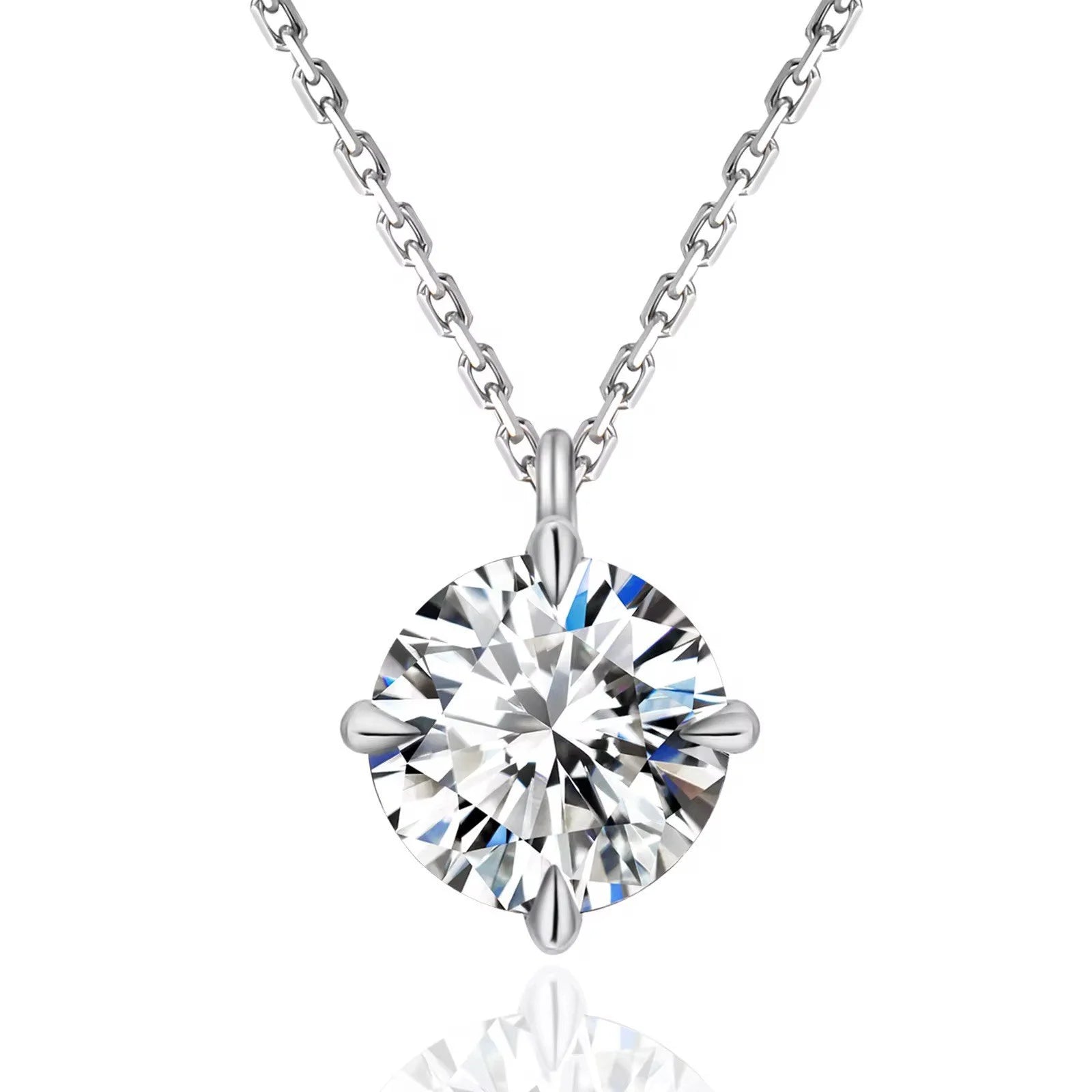 2 Carat Moissanite Pendant Necklace 925 Sterling Silver & 18K White Gold  GRA Certified Round Brilliant Cut-0