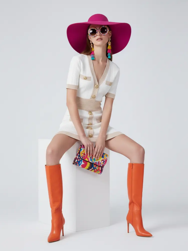Ice Silk Knit Dress with Gold Buckle For Women, V-Neck, Upper East Side, BYMANYC New York. by BYMANYC ® New York