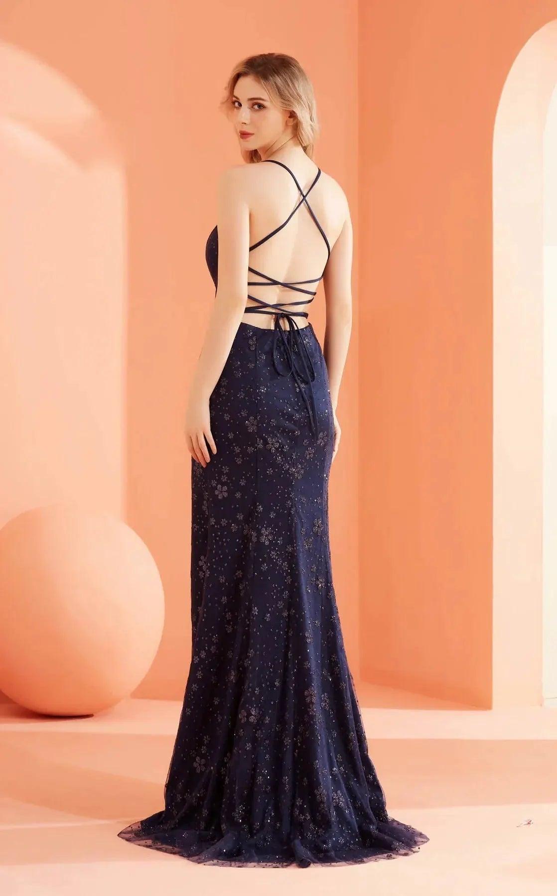 Dress Spaghetti Strap Floral Print Plunging Neckline Evening by Tux-USA