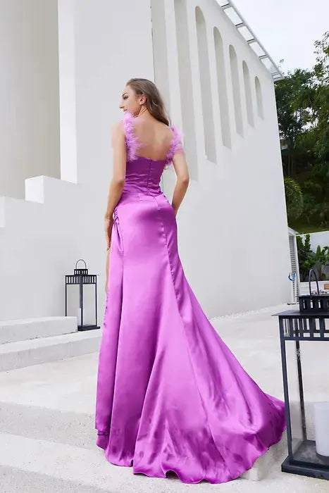 Prom Dress V Neckline Spaghetti Straps Ball Gown Floor Length Plum by Tux-USA