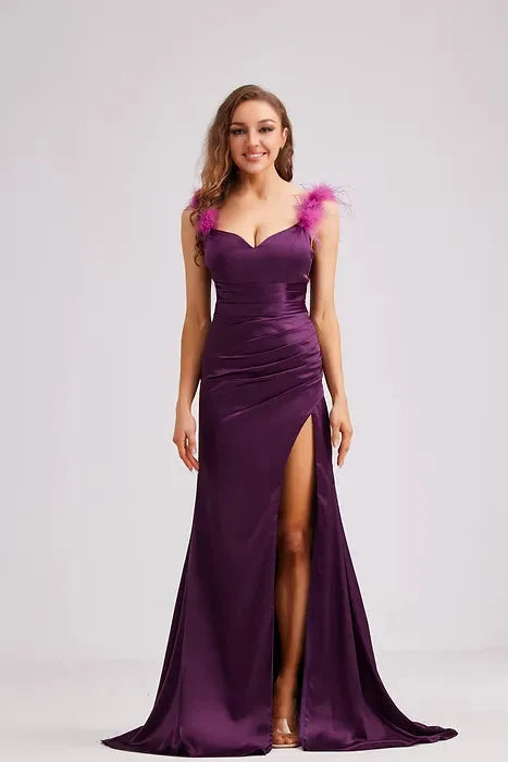 Prom Dress V Neckline Spaghetti Straps Ball Gown Floor Length Plum by Tux-USA