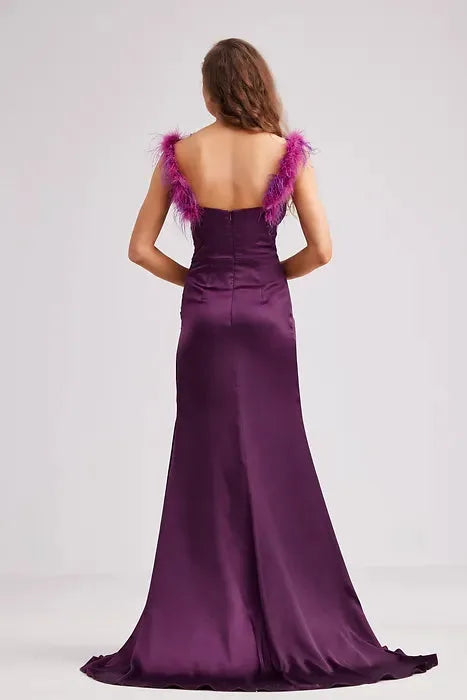 Prom Dress V Neckline Spaghetti Straps Ball Gown Floor Length Plum by Tux-USA