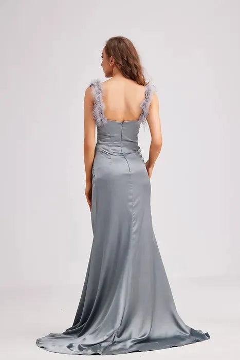 Prom Dress V Neckline Spaghetti Straps Ball Gown Floor Length Plum by Tux-USA