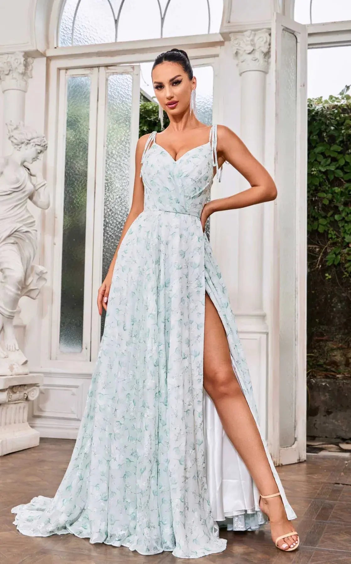 Long Dress Fitted Bodice Floral Print A Line For Daytime Event by Tux-USA