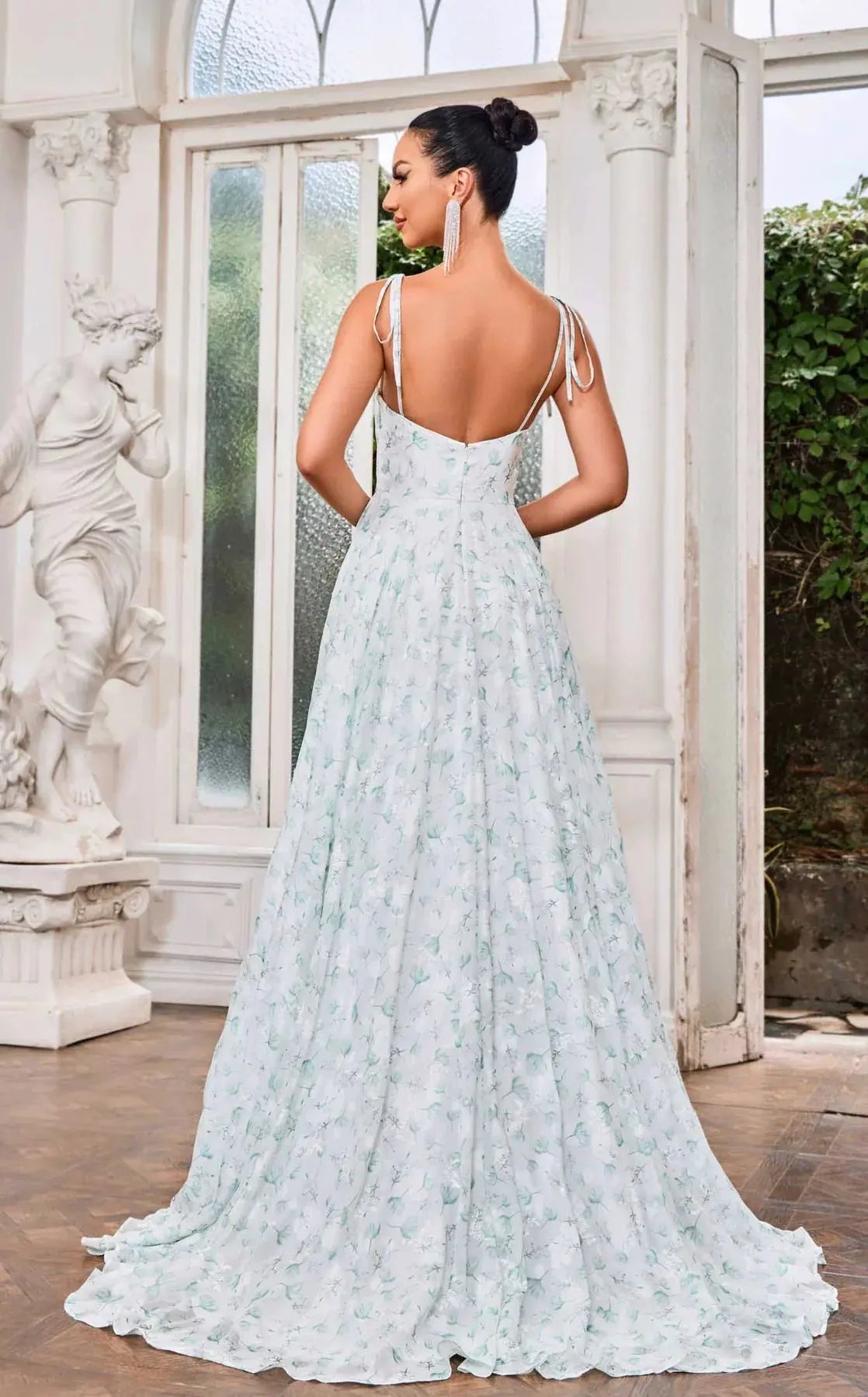 Long Dress Fitted Bodice Floral Print A Line For Daytime Event by Tux-USA