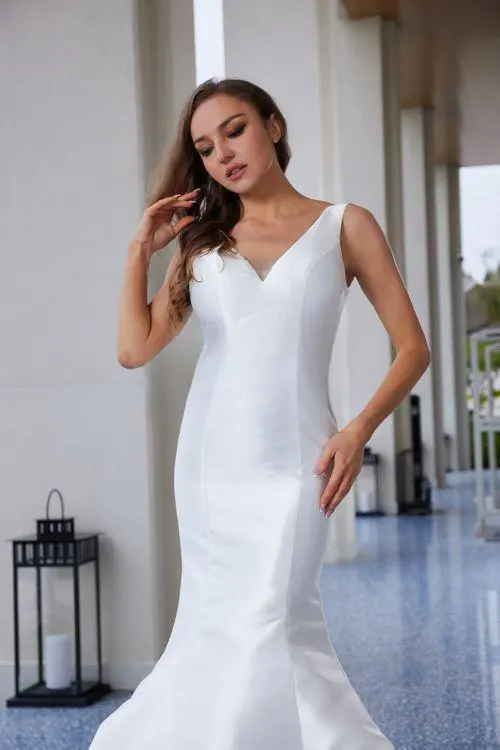 Bridal Gown By Tux-USA, V-Neck Siren Silhouette, Luxe Ivory Couture by Tux-USA