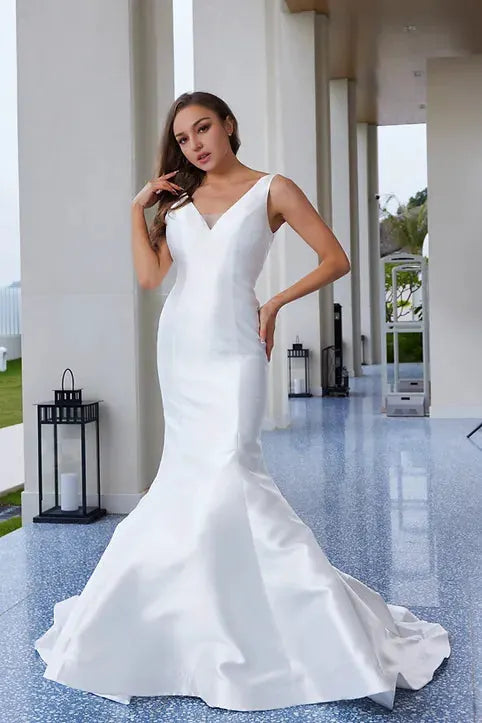 Bridal Gown By Tux-USA, V-Neck Siren Silhouette, Luxe Ivory Couture by Tux-USA