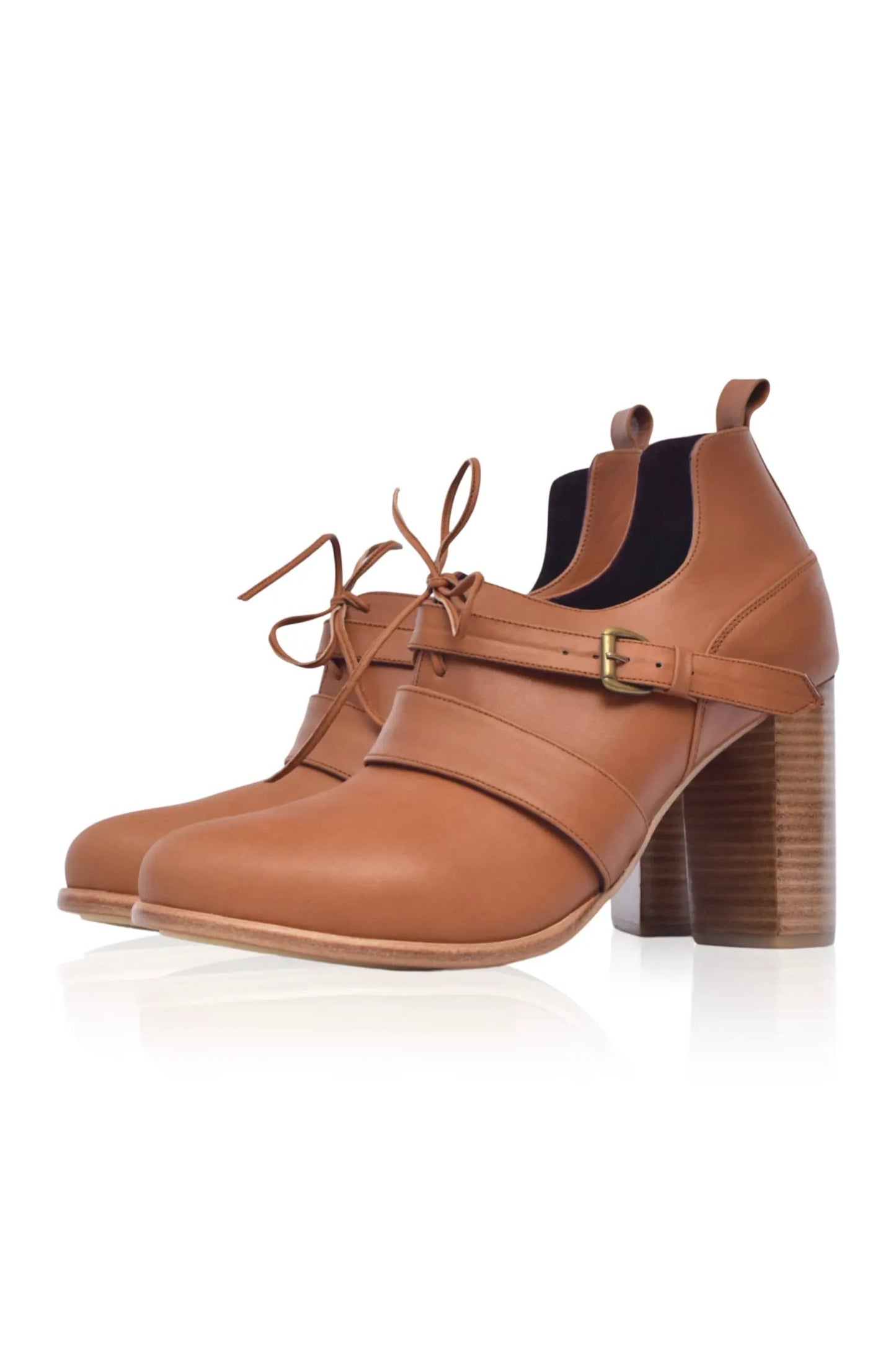 Josephine Lace-Up Leather Heel Booties by ELF