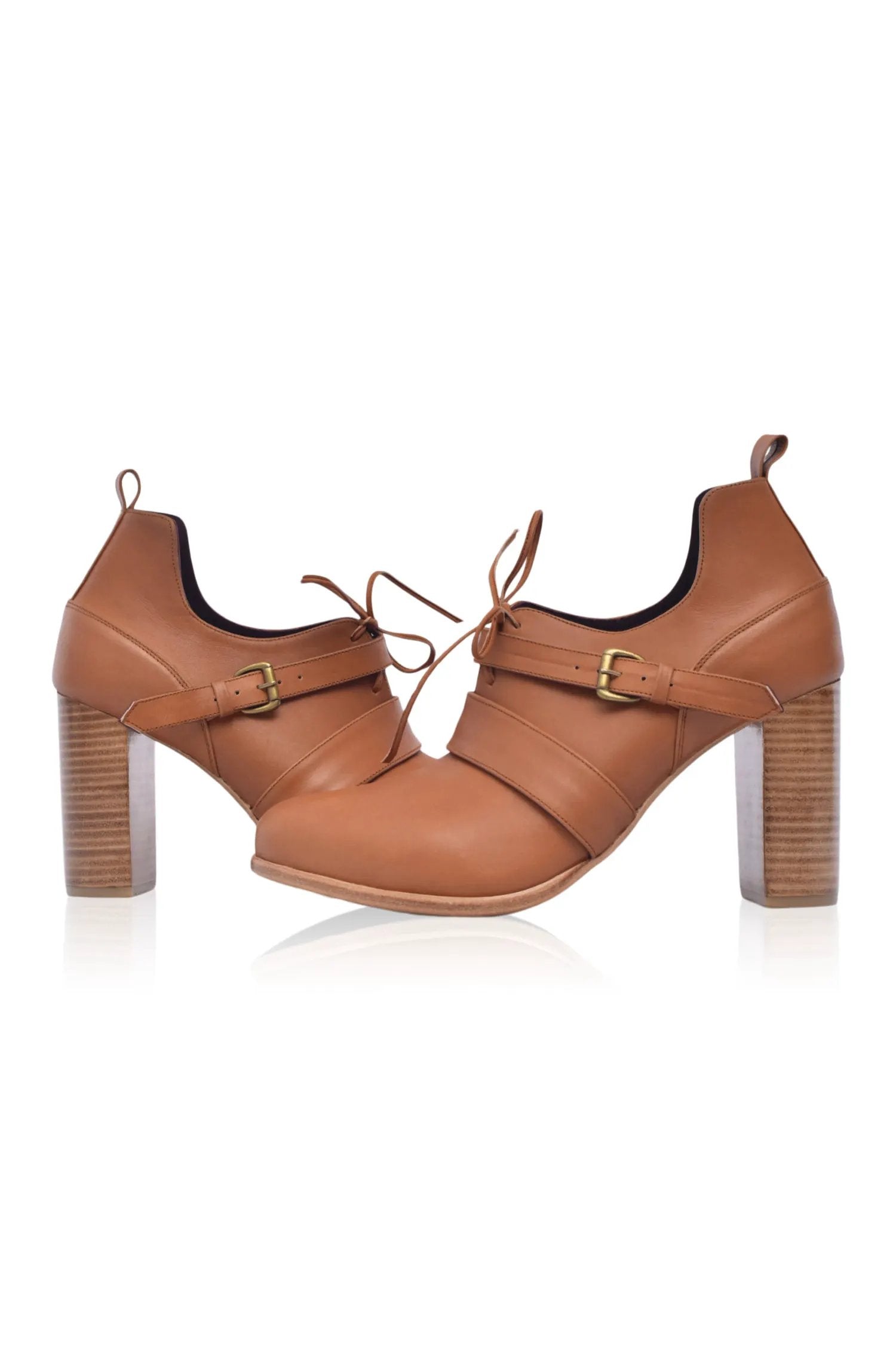 Josephine Lace-Up Leather Heel Booties by ELF