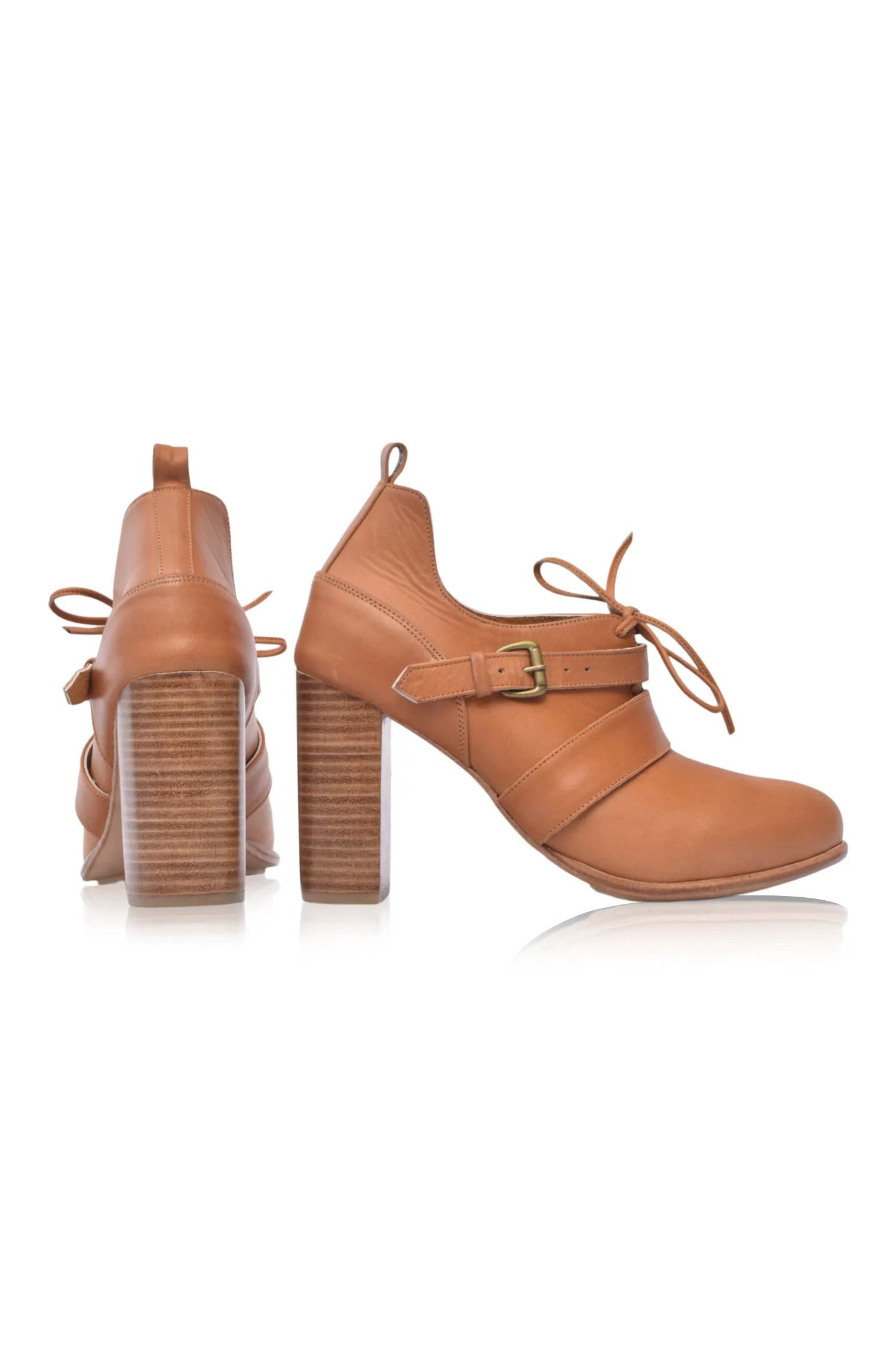 Josephine Lace-Up Leather Heel Booties by ELF