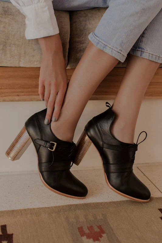 Josephine Lace-Up Leather Heel Booties by ELF