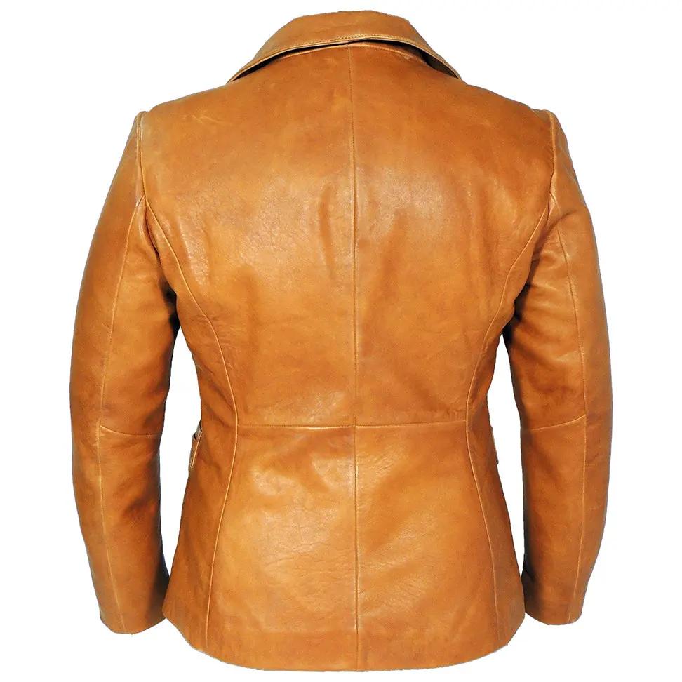 Karma Womens Caramel Tan Leather Blazer by Inland Leather Co.