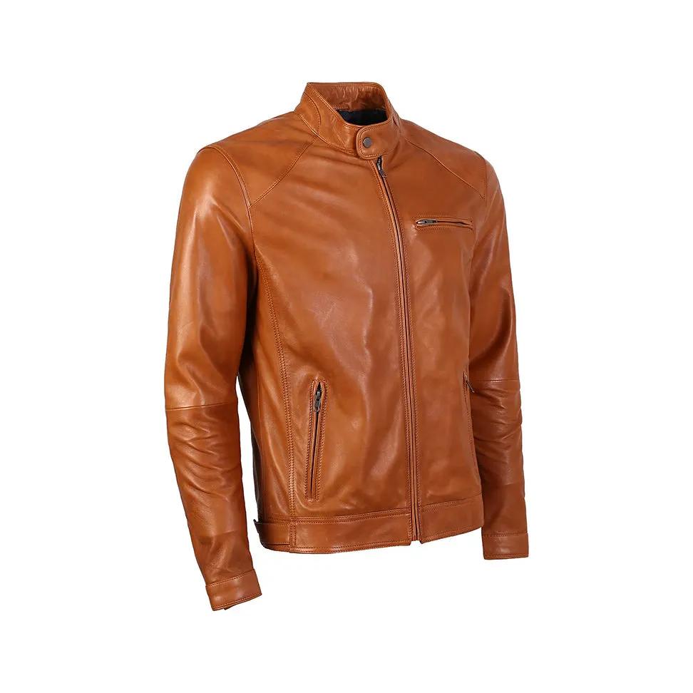 Kris Men's Caramel Brown Leather Jacket by Inland Leather Co.