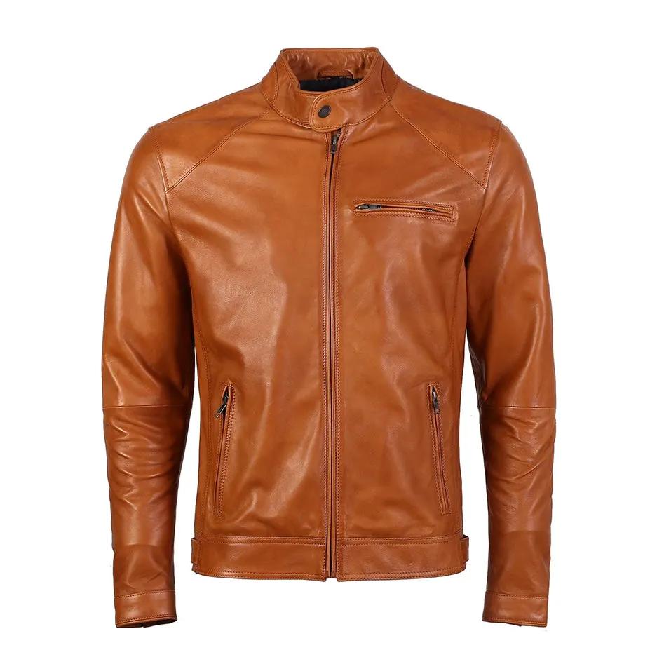 Kris Men's Caramel Brown Leather Jacket by Inland Leather Co.