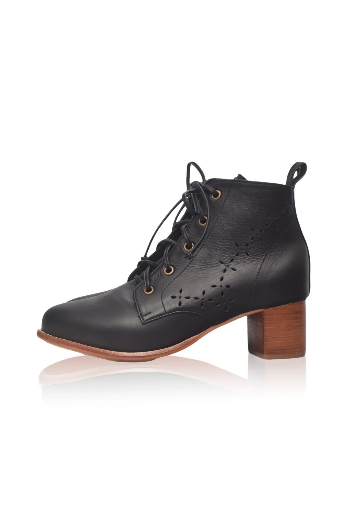 Artisan ELF Lace Up Leather Booties Featuring Leaf Cutouts For Her by ELF