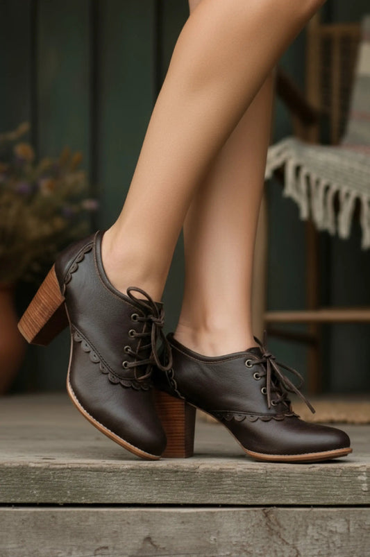 Lace Oxford Leather Heels by Local