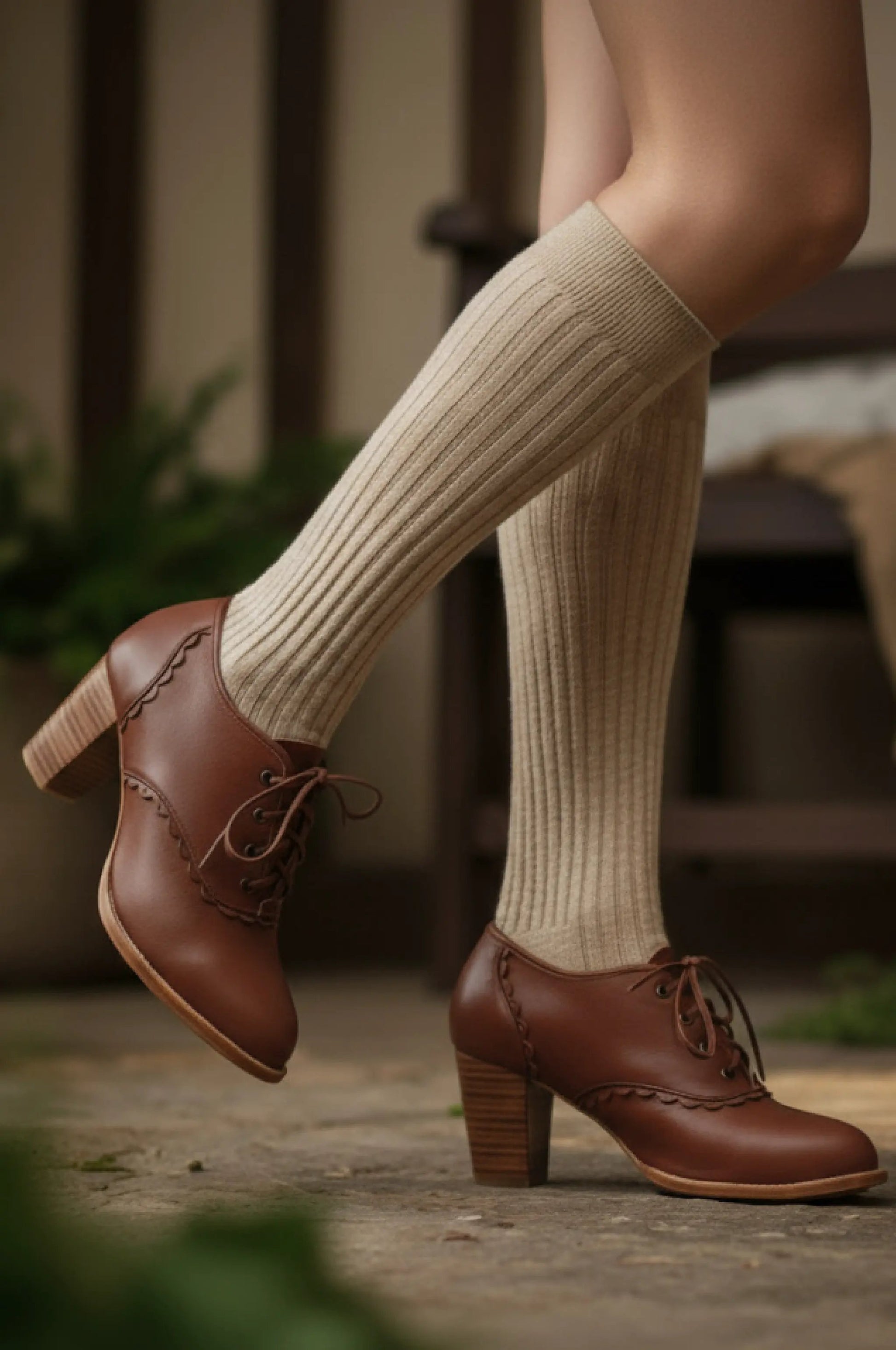 Lace Oxford Leather Heels by Local
