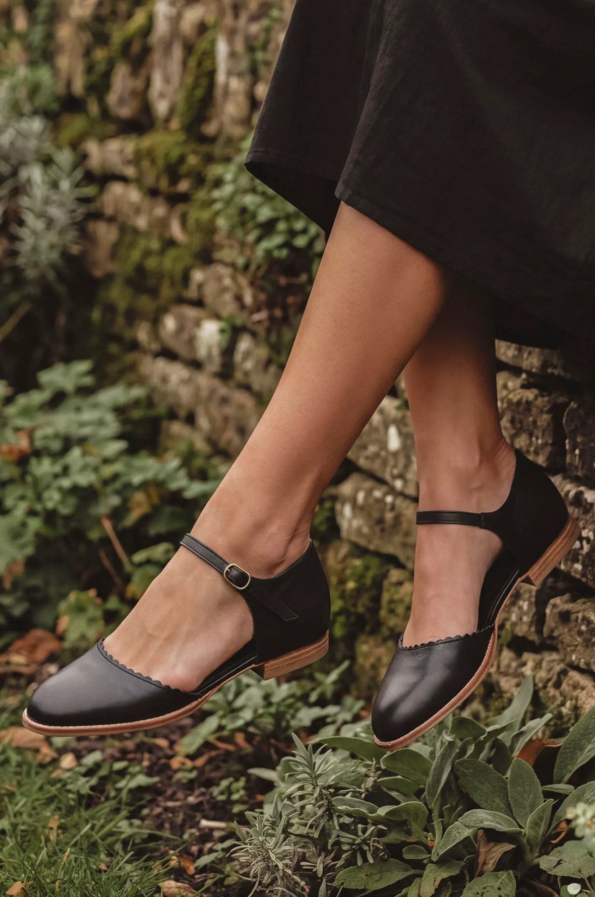Laurel Scalloped D’Orsay Leather Flats by ELF