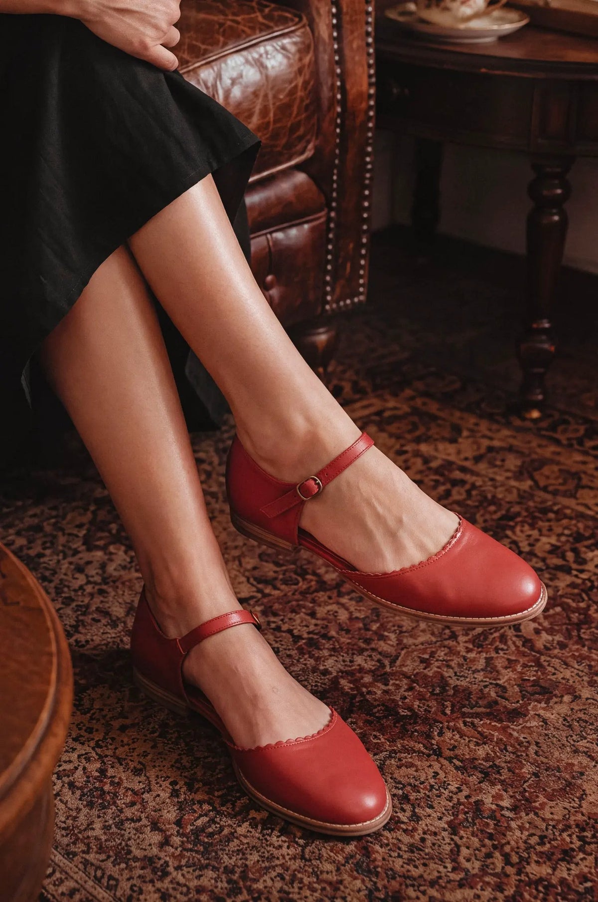 Laurel Scalloped D’Orsay Leather Flats by ELF