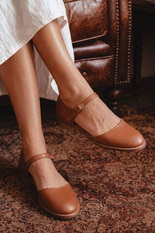 Laurel Scalloped D’Orsay Leather Flats by ELF