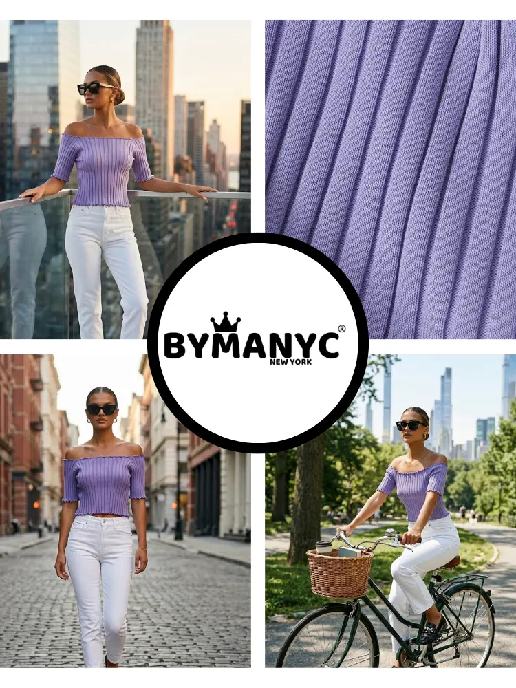 Lavender ASTOR Ribbed Off-the-Shoulder Top Prêt-à-Porter BYMANYC ® by BYMANYC ® New York