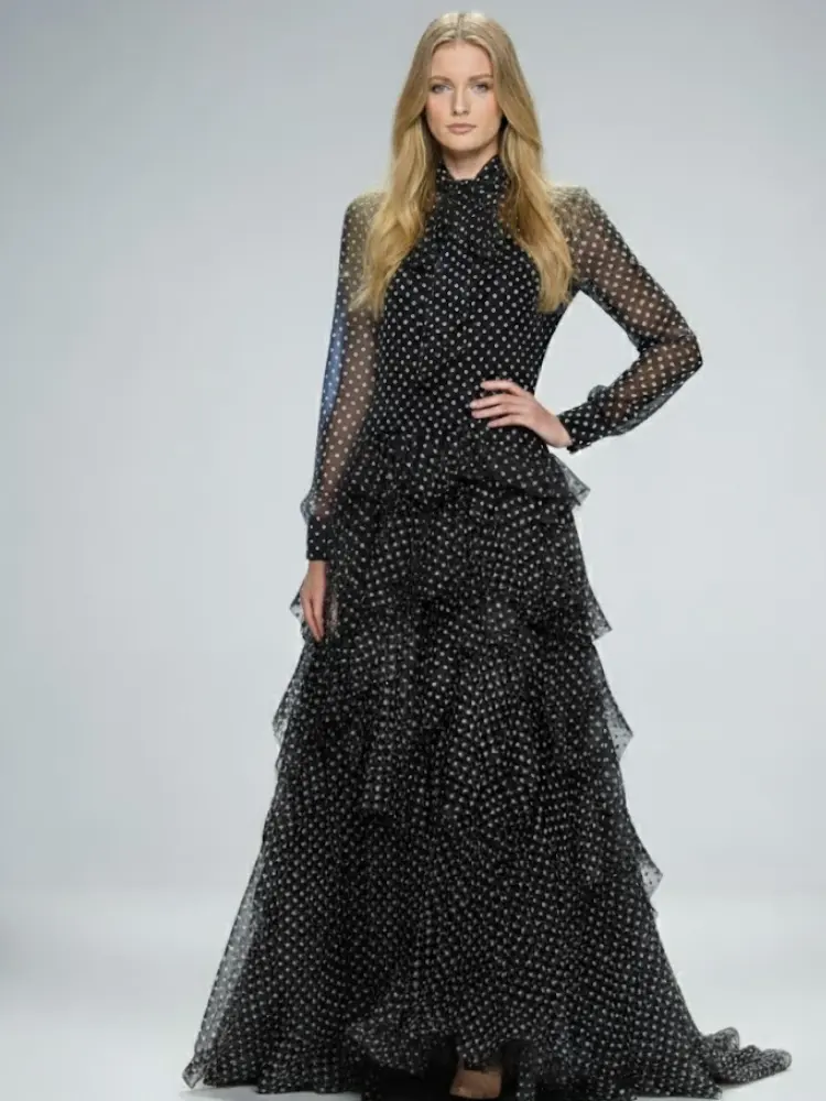 Long Black Polka Dot Evening Dress LENOX HILL: Prêt-à-Porter Line BYMANYC ® New York by BYMANYC ® New York