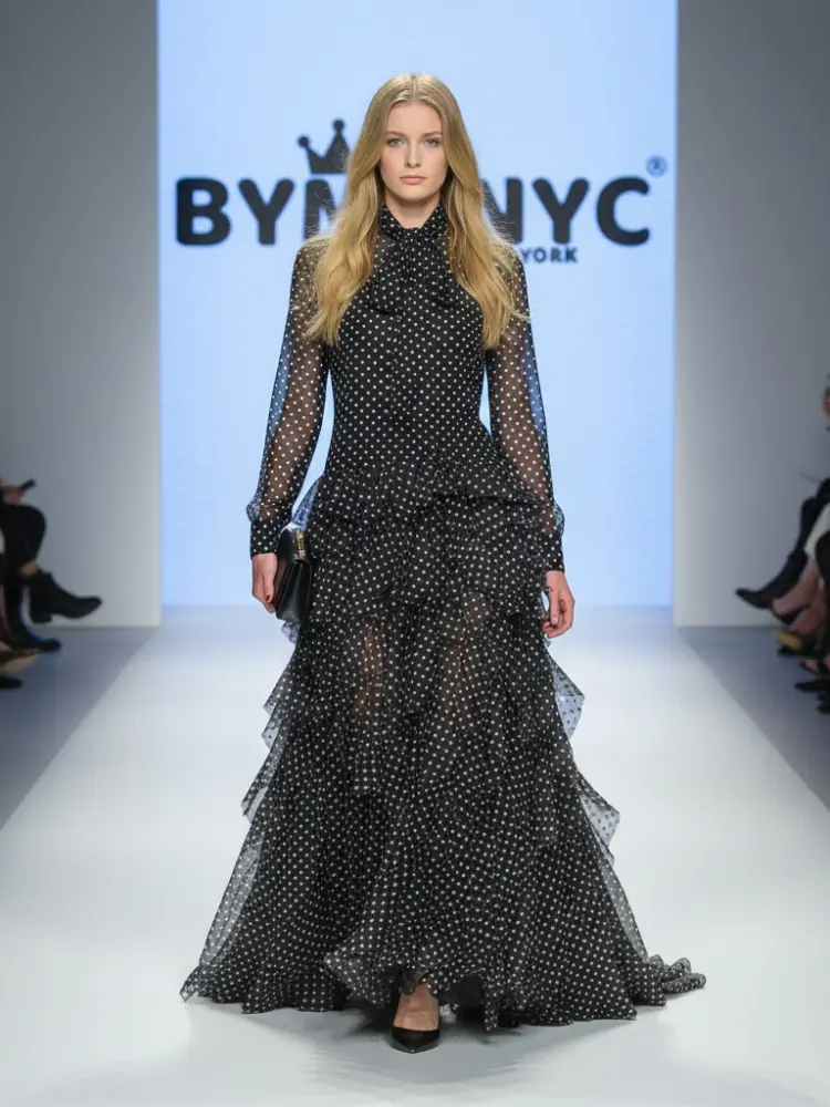 Long Black Polka Dot Evening Dress LENOX HILL: Prêt-à-Porter Line BYMANYC ® New York by BYMANYC ® New York