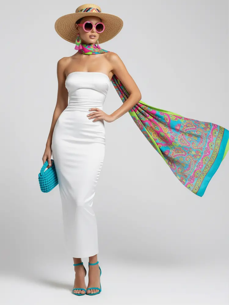 Long Skirt Dress With Asymmetric Style And Slim Fit Design For Women, White, Tribeca, BYMANYC New York. by BYMANYC ® New York