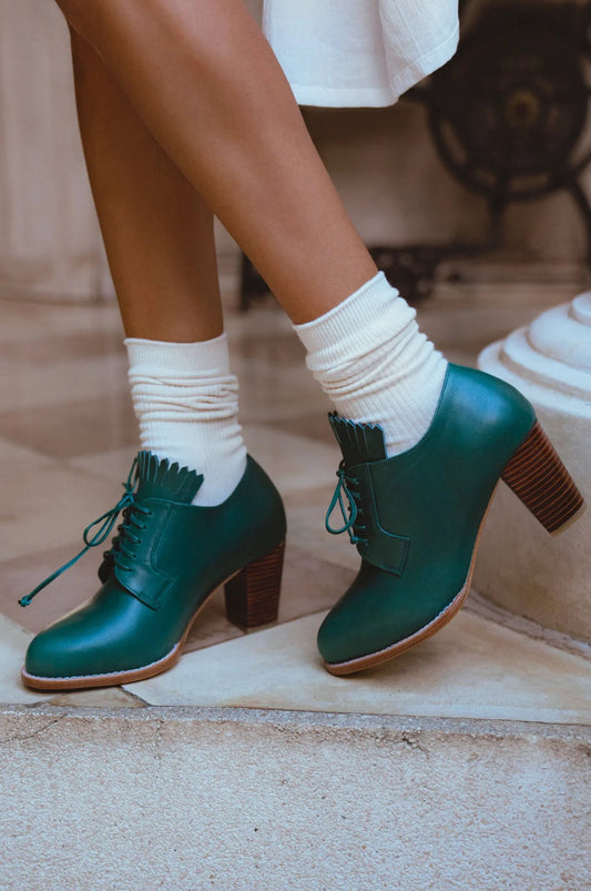 Lyon Lace-Up Leather Oxford Heels by ELF