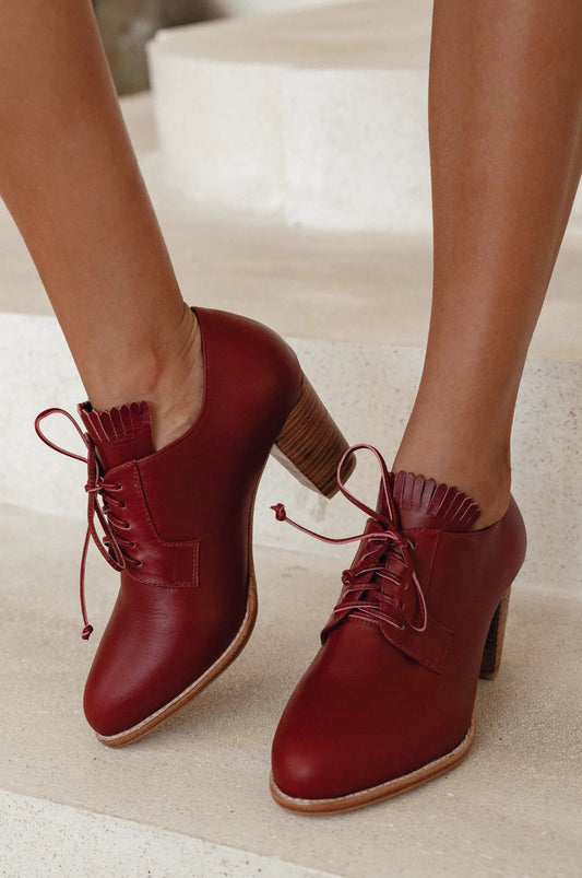 Lyon Lace-Up Leather Oxford Heels by ELF
