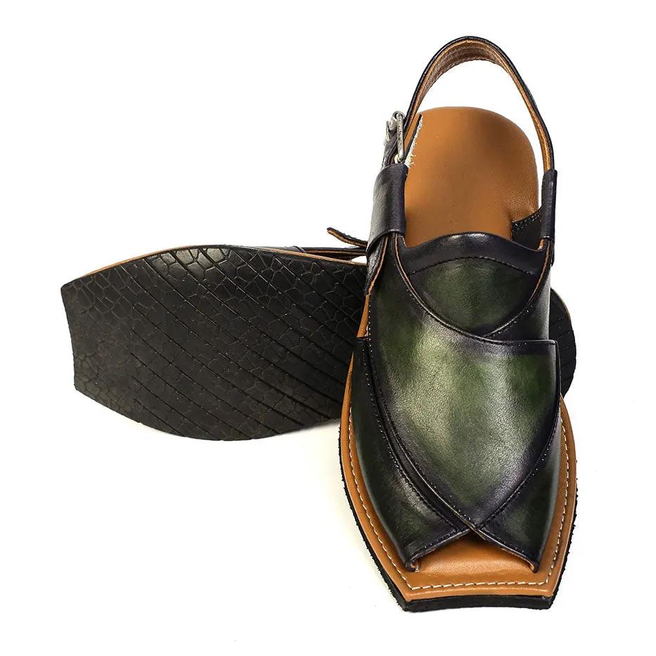 Maestro Stealth Mens Cowhide Streaky Leather Sandals Peshawari Chappal by Inland Leather