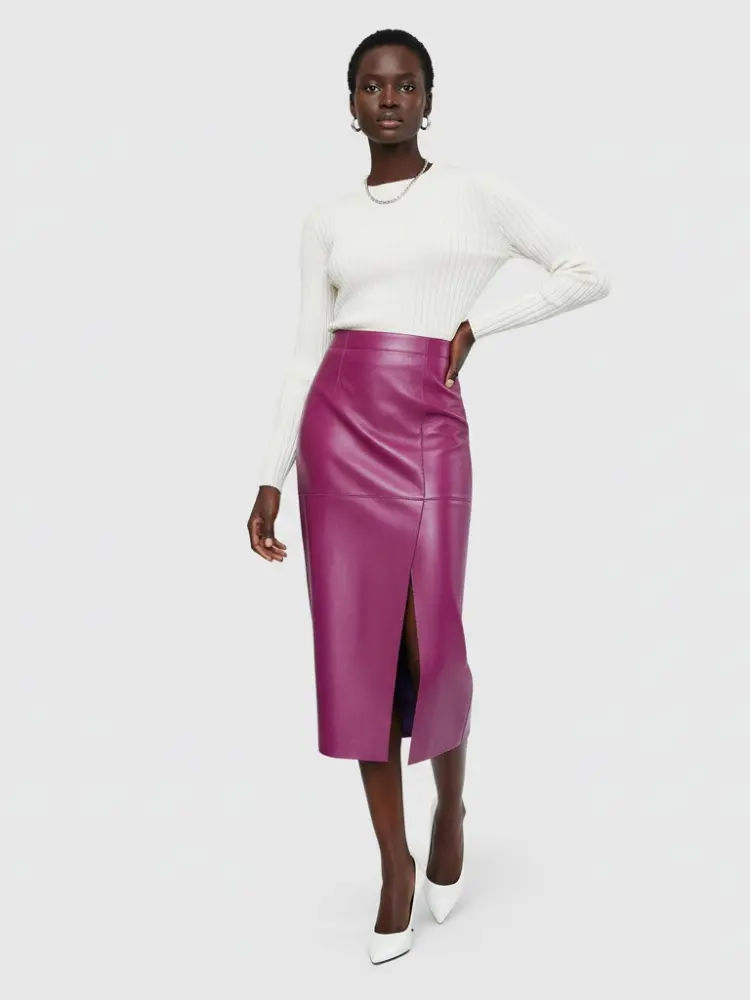 Magenta Vegan Leather Midi Pencil Skirt BLEECKER: New Colección COUTURE in NOLITA - BYMANYC ® New York by BYMANYC ® New York