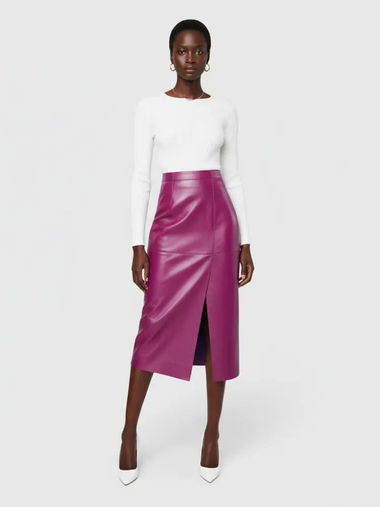 Magenta Vegan Leather Midi Pencil Skirt BLEECKER: New Colección COUTURE in NOLITA - BYMANYC ® New York by BYMANYC ® New York