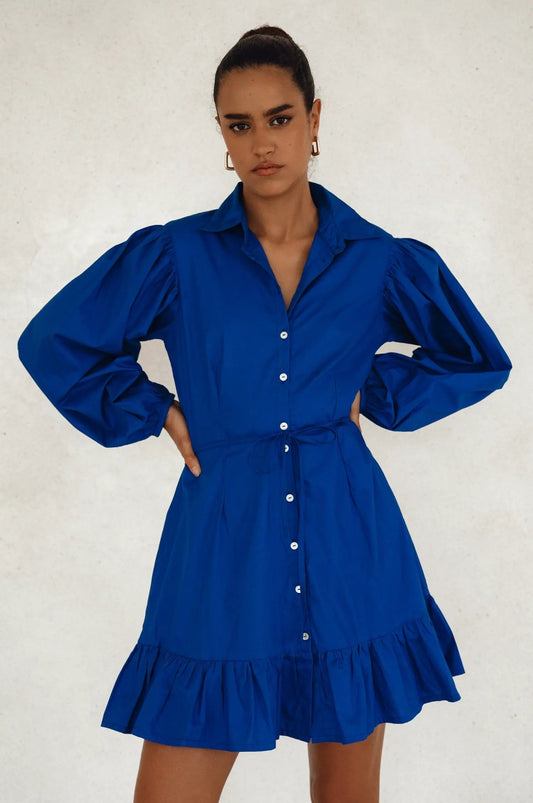 Malina Button Down Cotton Mini Dress (Sale) by ELF