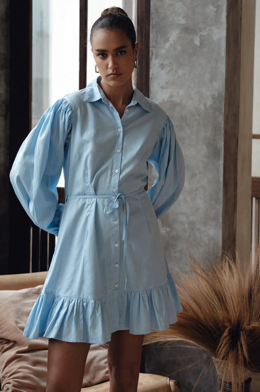 Malina Button Down Cotton Mini Dress (Sale) by ELF