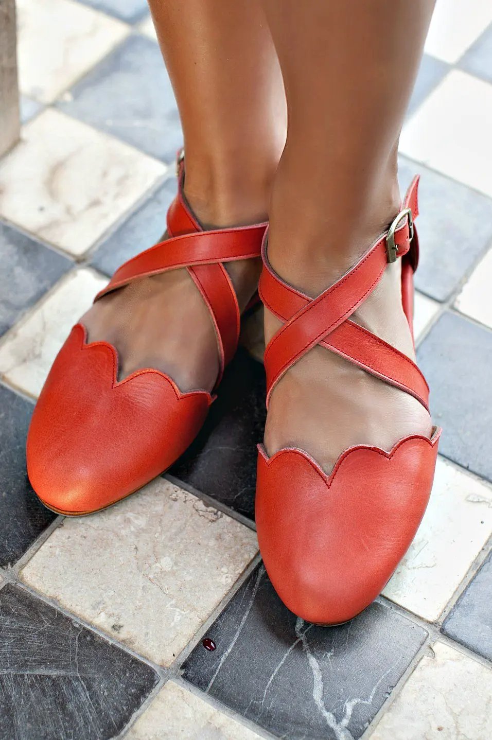 Mangrove Cross-Strap Leather Ballet Flats by ELF