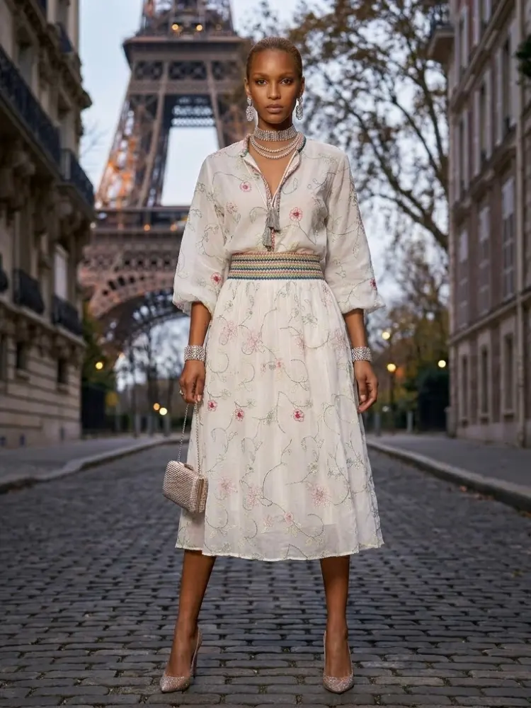 Montmartre Romantic Floral Embroidered Matching Set For Women BYMANYC New York by BYMANYC ® New York