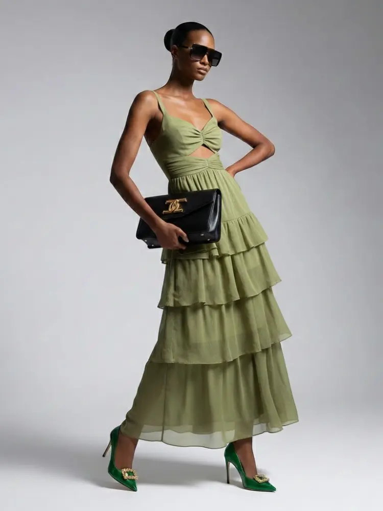 Maxi Dress New Collection BYMANYC ® New York • Olive Green Ruffles by BYMANYC ® New York