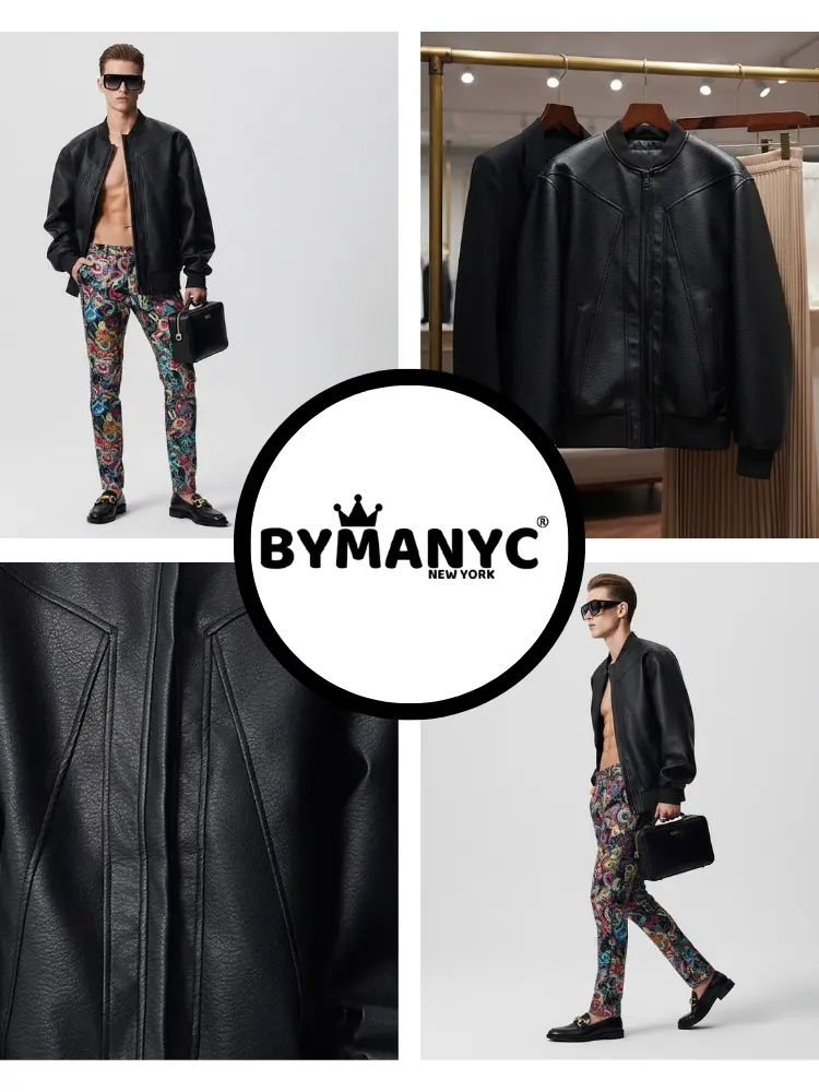 Men's Vegan Leather Bomber Jacket EAST VILLAGE NYFW New Colecction BYMANYC ® New York by BYMANYC ® New York