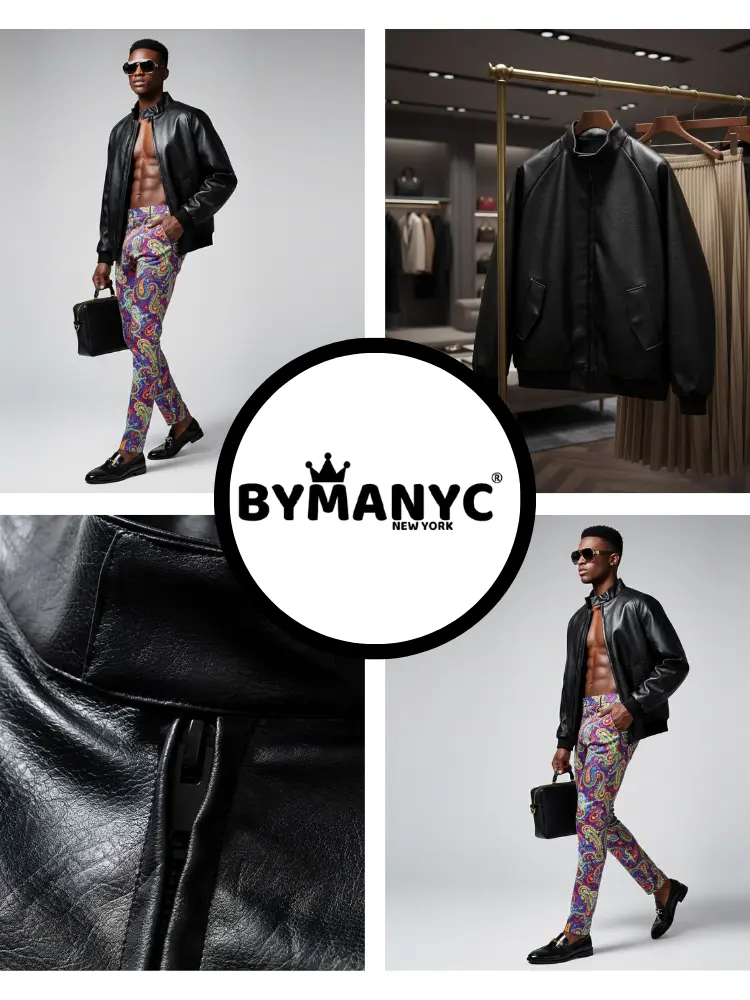 Men's Vegan Leather Bomber Jacket SOHO LEATHER NYFW New Colecction BYMANYC ® New York by BYMANYC ® New York