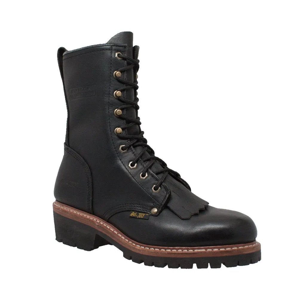 Men's 10" Black Fireman Logger Leather Boots by AdTec