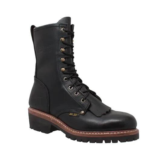 Men's 10" Black Fireman Logger Leather Boots by AdTec
