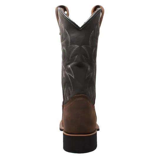 Men's 12" Work Western Square Toe Black/Brown Leather Boots by AdTec