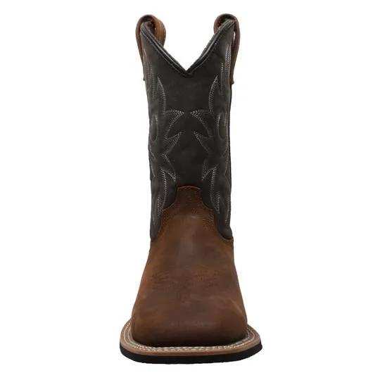 Men's 12" Work Western Square Toe Black/Brown Leather Boots by AdTec